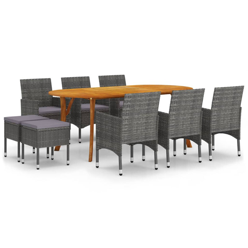  Ensemble de salle à manger en bois d'acacia massif gris pouvant accueillir de nombreux sièges, Brun / Gris, Gris