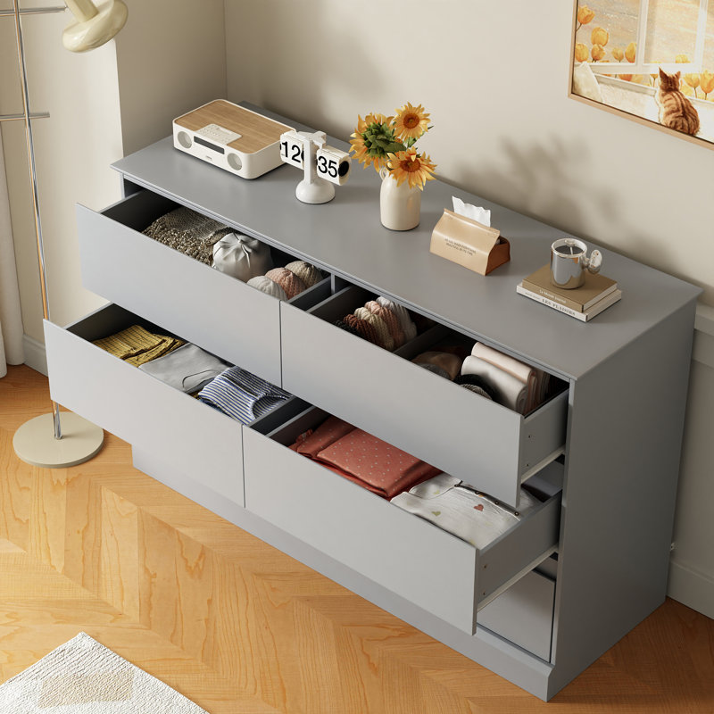 6 Drawer Double Dresser, 47.2" W Modern Wood Chest With Deep Drawers For Bedroom, Gray