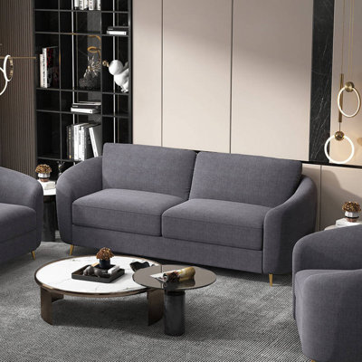 Linen Upholstered Sofa With Metal Legs In Gray