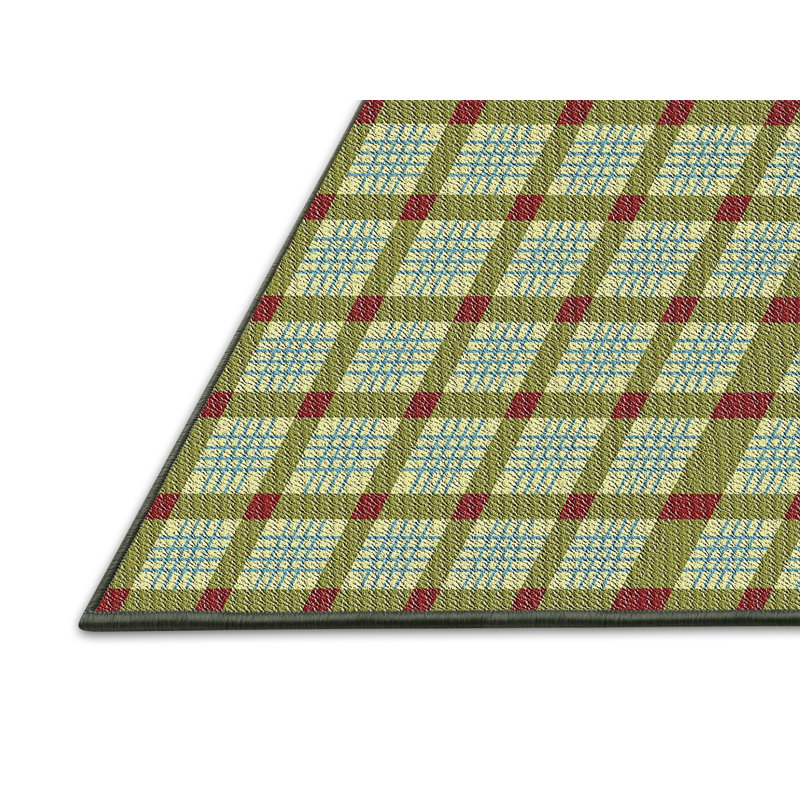 Tapis décoratif vert à carreaux Kistner, Rectangle 5 pi x 7 pi