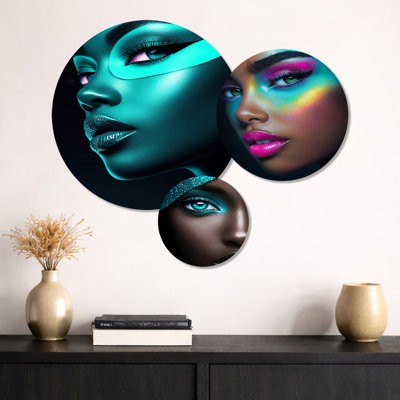 belle femme afro-américaine, ensemble de 3 reproductions d'art mural en métal