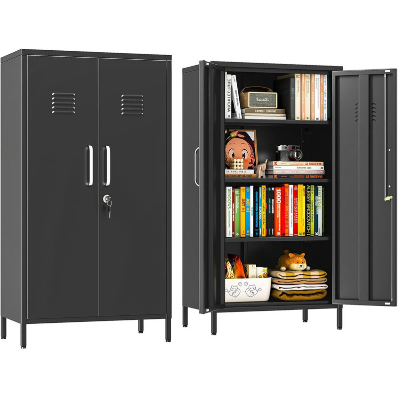 47.25-inch (approximately 120.0 cm) high-metal storage cabinet, office storage cabinet with 3 adjustable shelves, steel cabinet with 2 doors, high-leg storage rack suitable for home offices, kitchens, living rooms, bedrooms and bathrooms