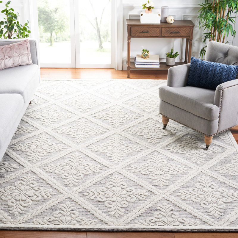 Vermont Hand Woven Wool Damask Rug, Rectangle 9' x 12'