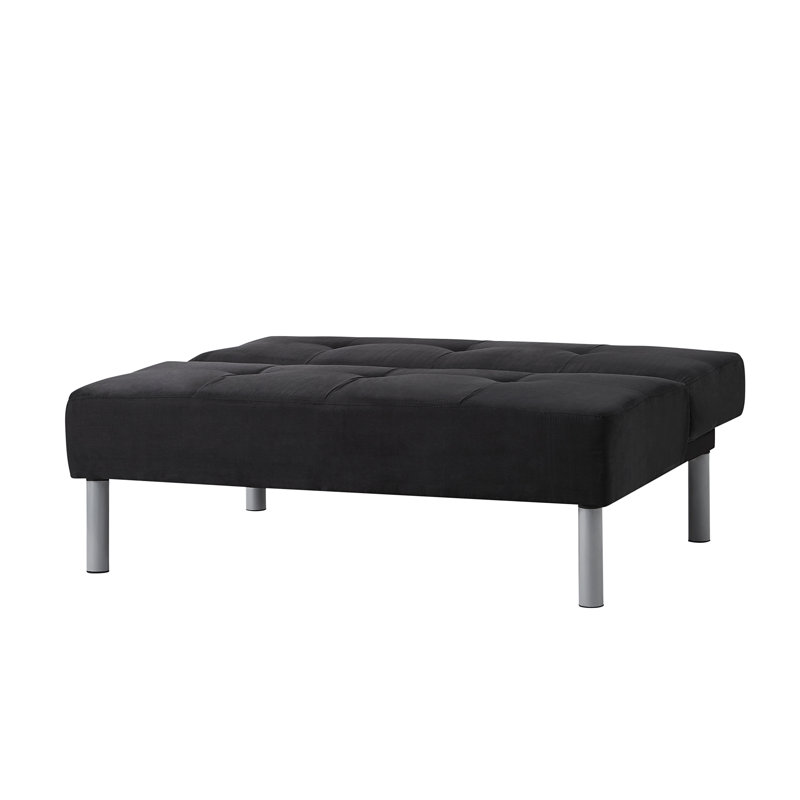 College 47'' Upholstered Convertible Sofa, Black Microfiber/Microsuede