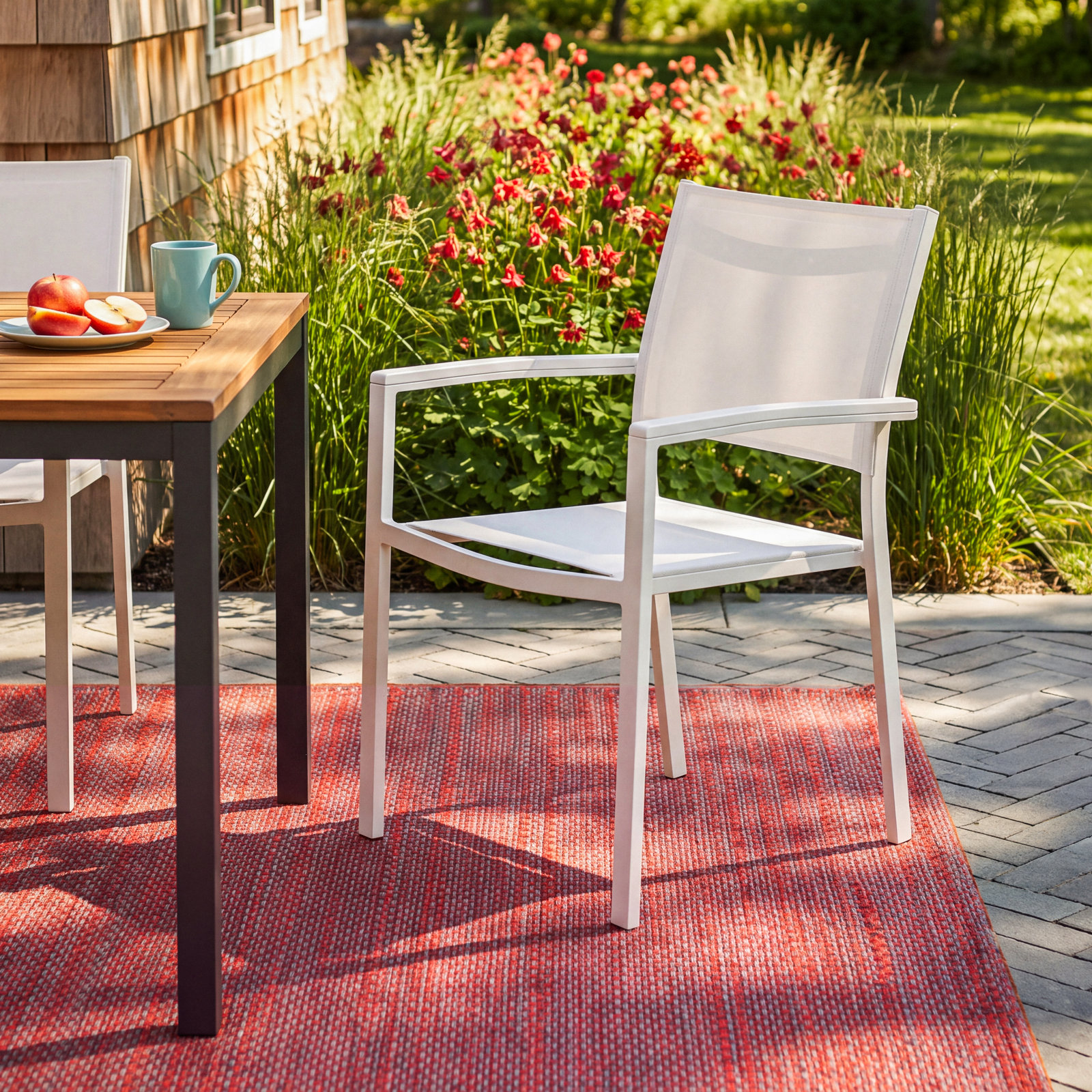 Devan Stackable Patio Armchair, White/White