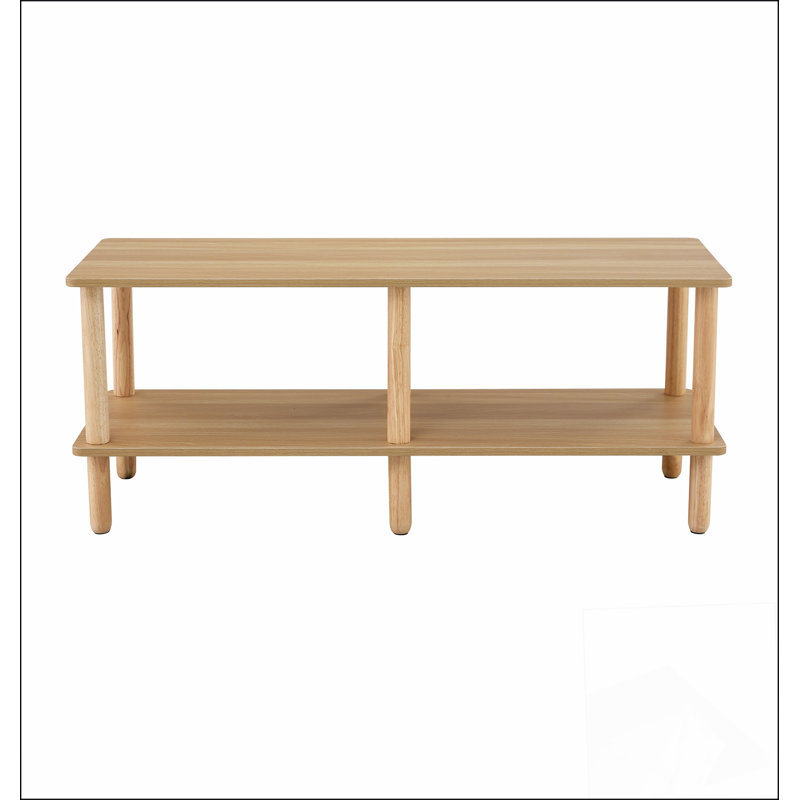 Modern 2-Tier TV Stand for Living Room Furniture,Rectangular Centre Table with Open Storage Shelf,Rounded Rubberwood legs,Stable and Durable,Easy Assembly