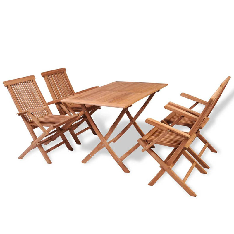 Ensemble de salle à manger de patio en bois de teck massif 5 pièces Red Barrel Studio®