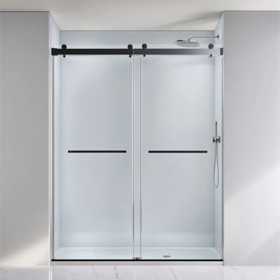 Porte de douche coulissante double sans cadre de 56 à 60 po x H 76 po avec verre trempé de 3/8 po GCCG, quincaillerie en acier inoxydable 304