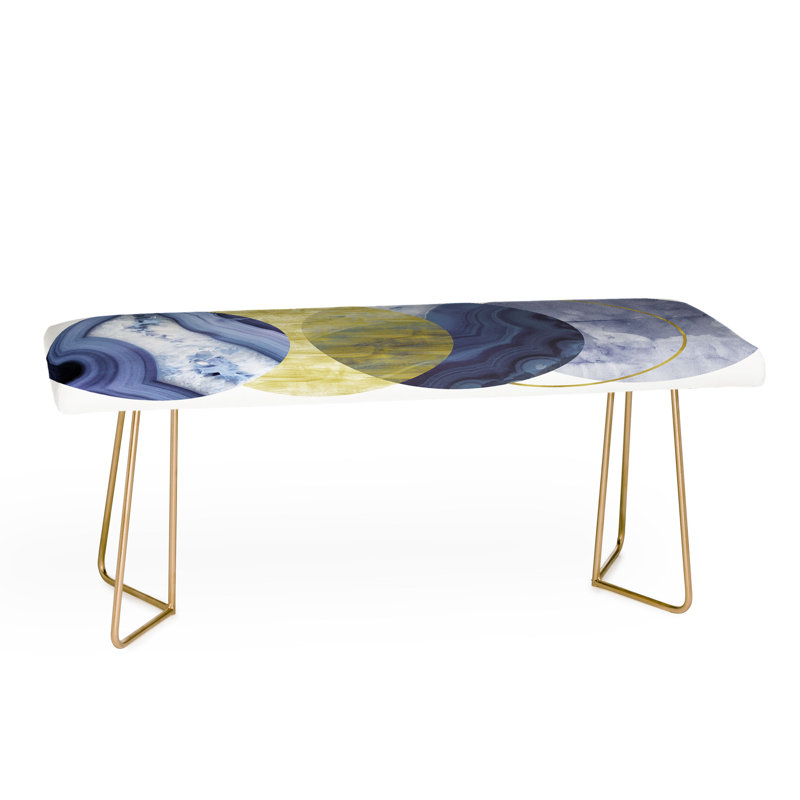 Ninola Polyester Upholstered Bench, Gray/Gold/Sky Blue/Geometric