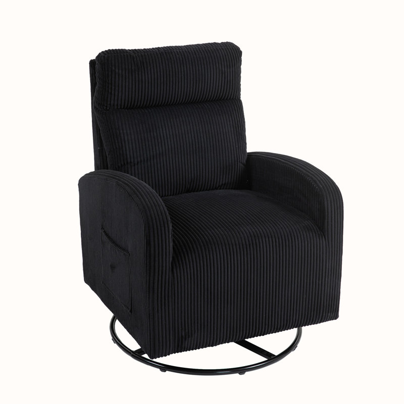 Upholstered Swivel Glider Rocking Chair, Black Corduroy