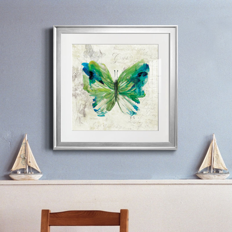 Papillon croquis I - Cadre photo, reproduction d'art sur papier, Papier avec cadre argenté, H 30,5 po x l 30,5 po x P 1,5 po