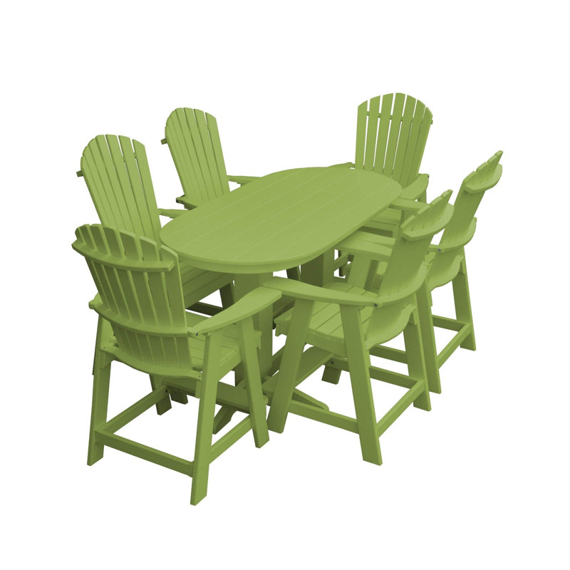  Ensemble de salle à manger à hauteur de comptoir 7 pièces en poly composite Thompson avec table ovale 6 pi, lime tropicale