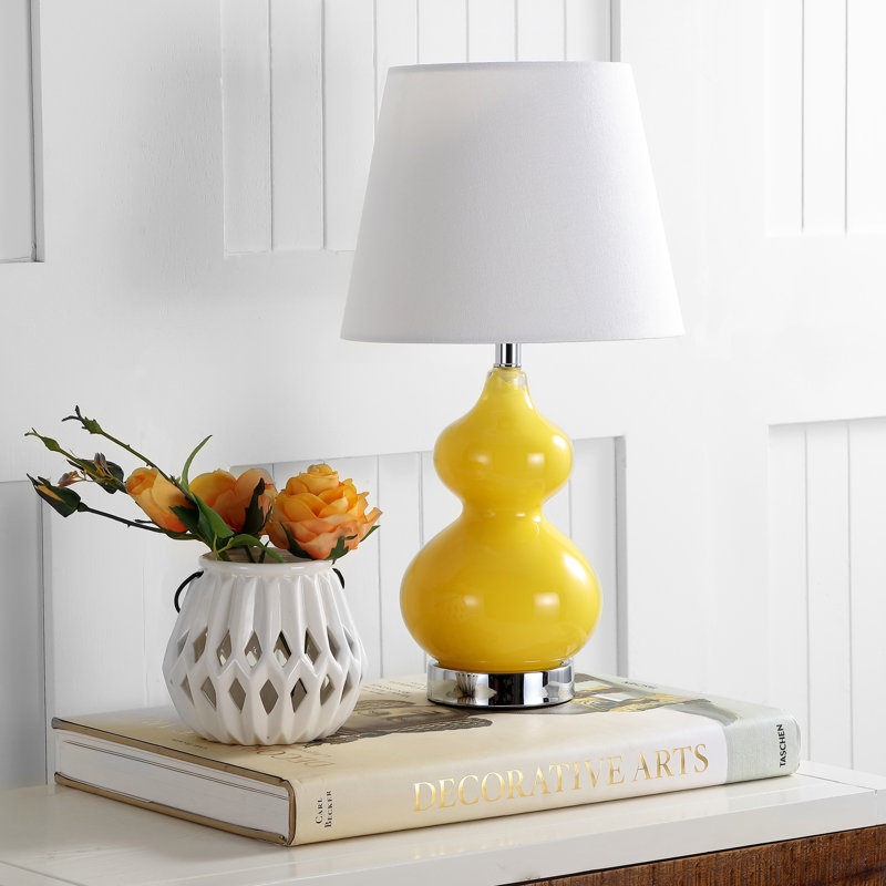 Bold Yellow Ceramic Mini Table Lamp with White Shade
