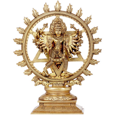 13" Sudarshana Vishnu Brass Idol with Narasimha on Reverse | Handcrafted South Indian Statue | Dual-Sided Protection Figurine for Altar & Home
