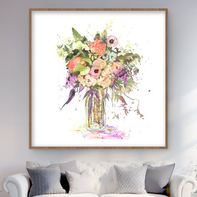 Romantic bouquet - Purple Illustrative Framed Matted Print