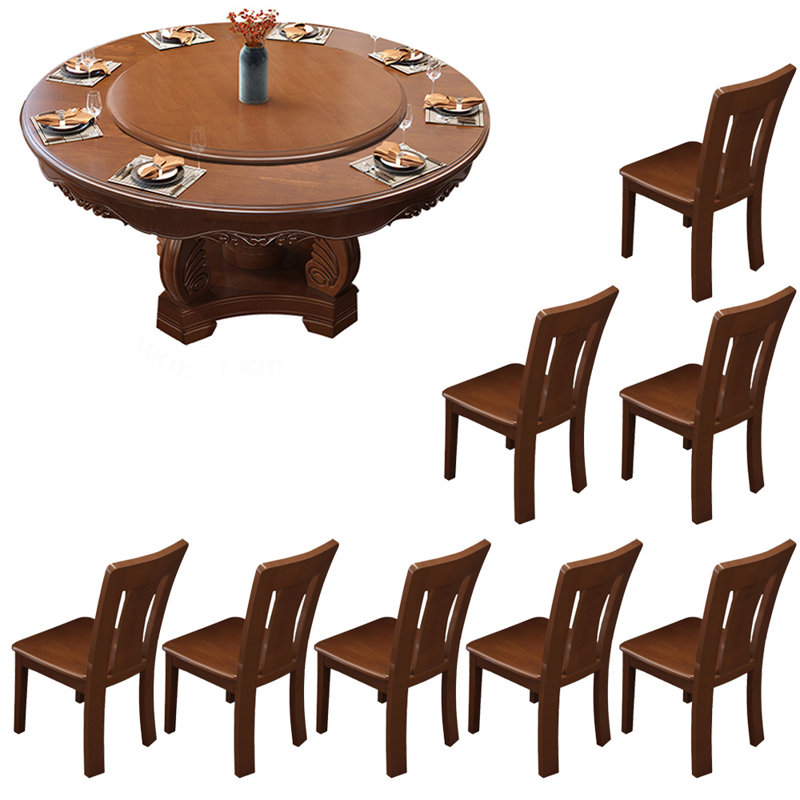 Modern solid wood carving table set, 29.7"H x 59"L x 59"W, 9 Pieces: Table, 8 Chairs