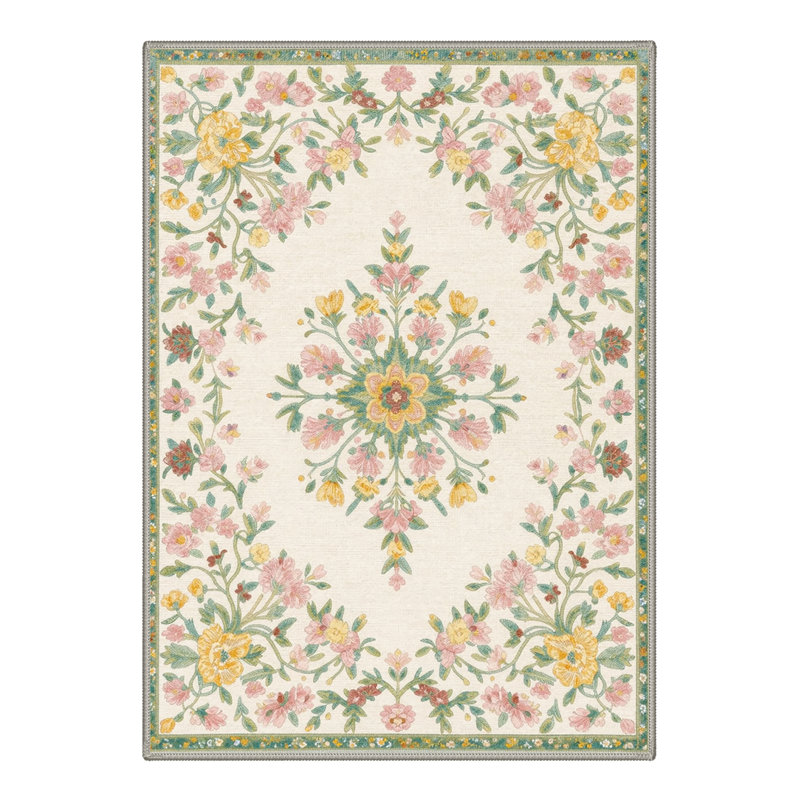 Abadou Verdant Floral Vines Machine Washable Blush Sage Indoor Area Rug With Non-Slip Backing, Rectangle 9' x 12'