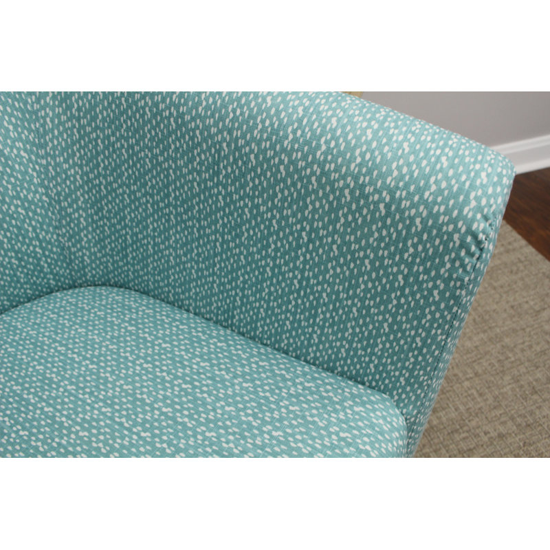 Liam 31.5" W Barrel Chair, Light Teal Blue/White Microfiber/Microsuede