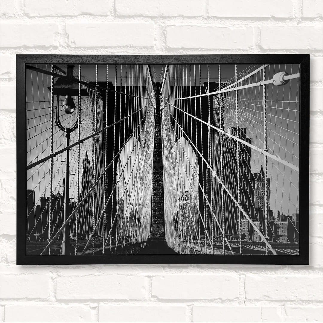 NYC Brooklyn Bridge Architekt B N W Gerahmter Druck