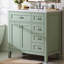 Ensemble de meuble-lavabo 36 po avec lavabo, armoire de salle de bain verte avec tiroirs, structure solide et panneau en bois aggloméré