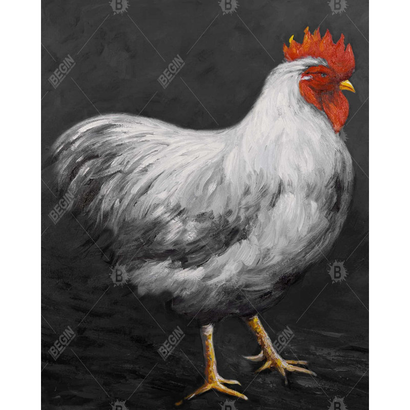 Gray Rooster 2 Print On Canvas