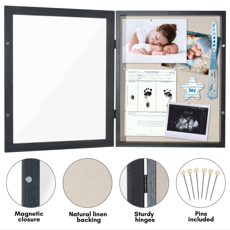 Merranda Front Loading Shadow Box Frame and Display Case for Keepsakes, Black, 11" W x 14" H
