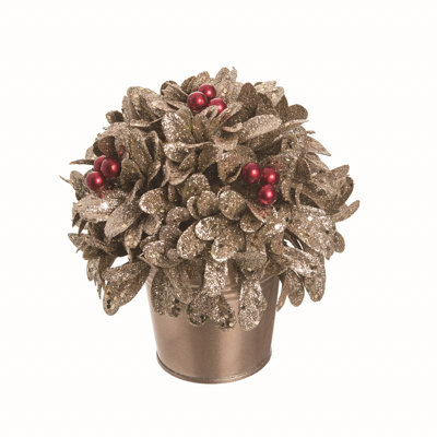 Centre de table grandes feuilles et baies en pot