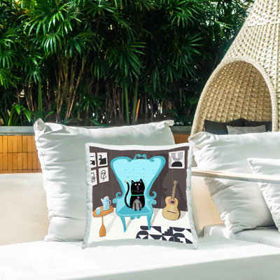 Coussin d'extérieur «Cat in Living Space» par Carla Daly