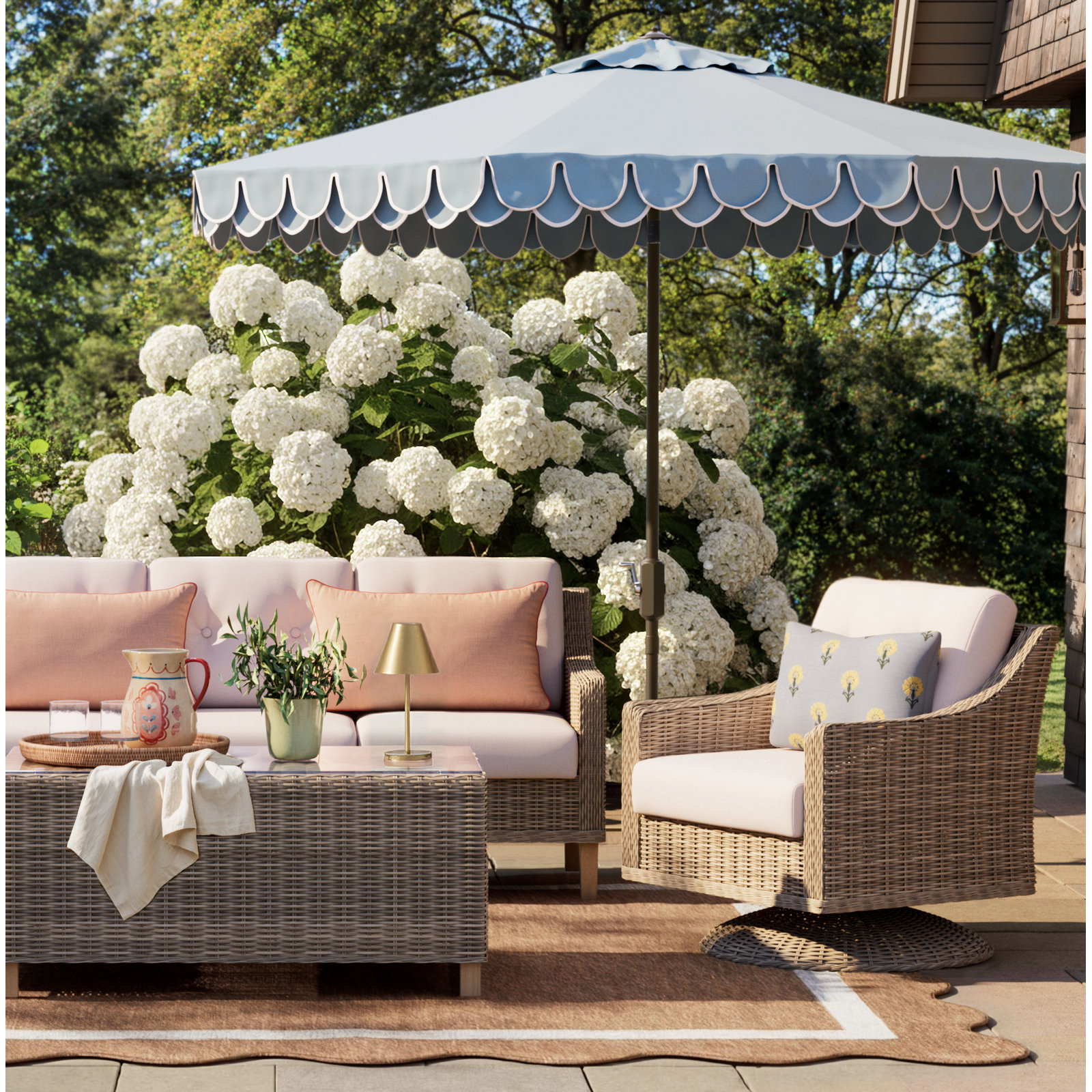 Amala 20" x 3" Sunbrella® Throw Pillow, Mira Celeste
