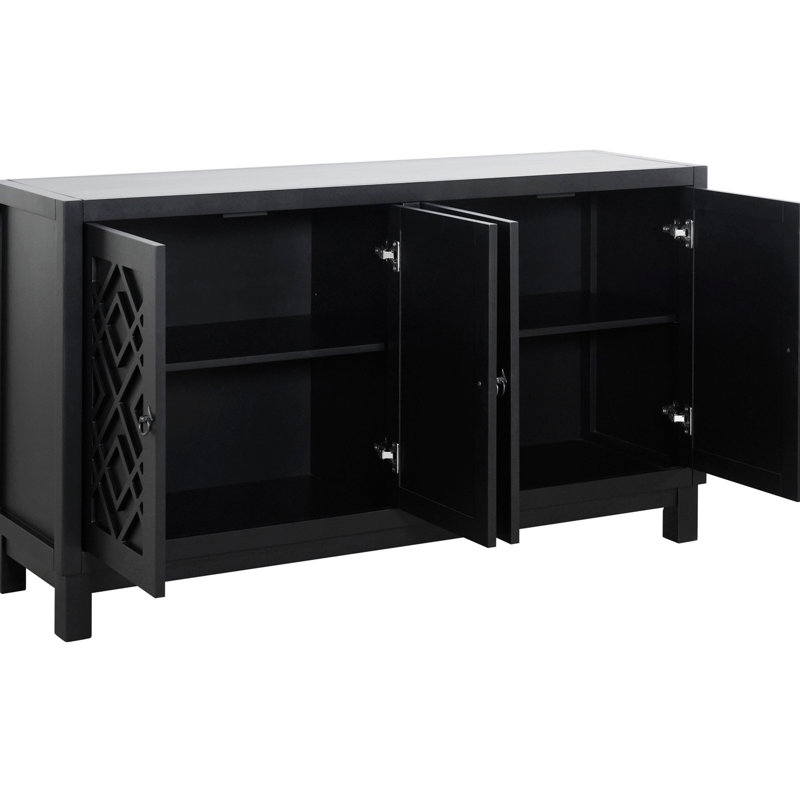 Grand buffet armoire avec poignées à anneau, Noir, noir, noir, noir
