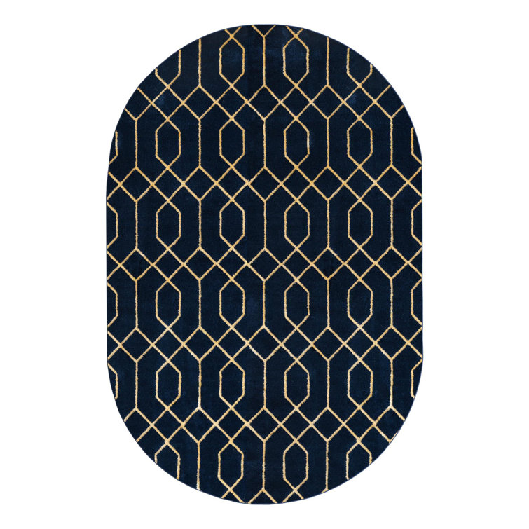 Glam Navy Blue Gold Area Rug