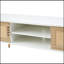 Meuble télé 55,25 po en rotin, portes coulissantes doubles pour rangement, tablette réglable, pieds en bois massif, console télé pour le salon, blanc