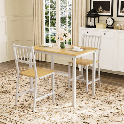 Table de salle à manger et 2 chaises, aspect industriel blanc naturel, 23,6 W pour les dîners de famille dans la couleur de la salle de fête, 29,7 heures avec boissons entre amis
