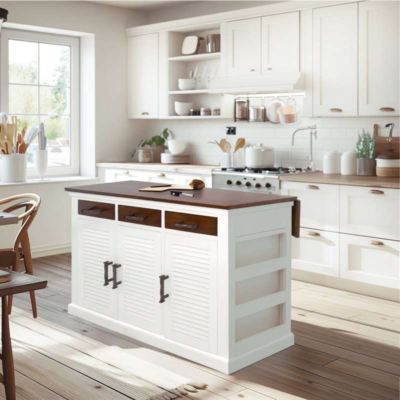 Amber-Lee Kitchen Island, Brown Wood, White