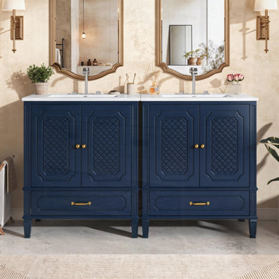 Bathroom Vanity with Double Sink Combo Set, 2 Cabinet with Door Organizers, 2 Drawers