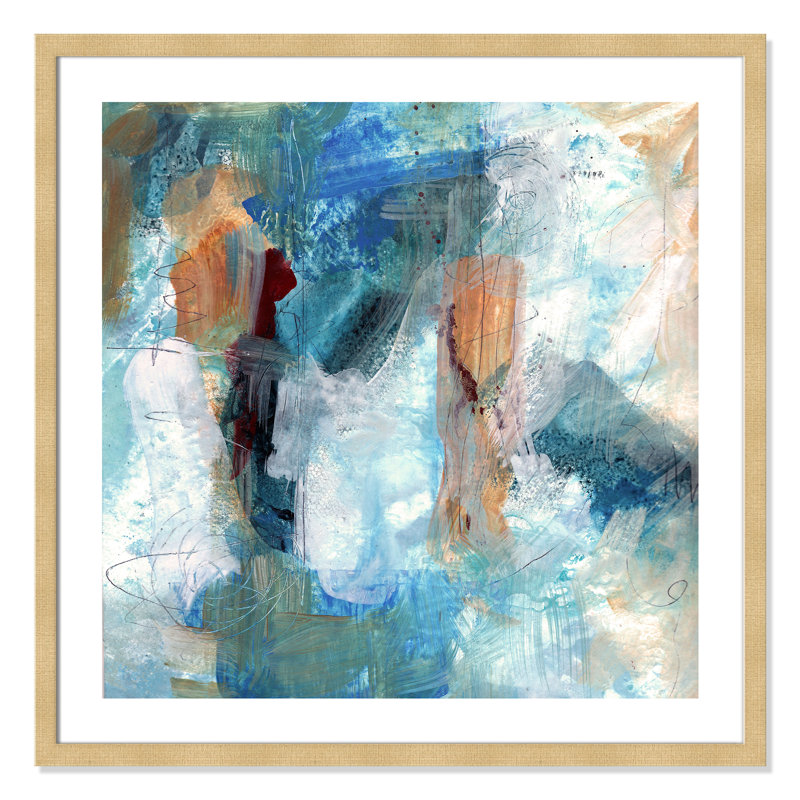 Painterly Elements I - peinture encadrée, Encadrement champagne, H 32,5 po x l 32,5 po x P 2 po