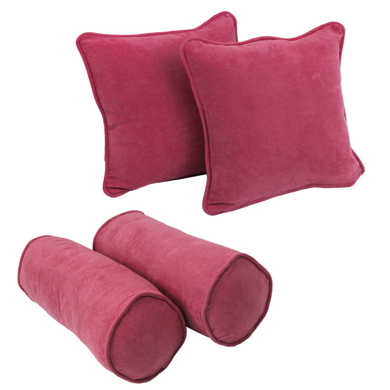 4 Piece Microsuede Throw/Bolster Pillow Set, Bery Berry