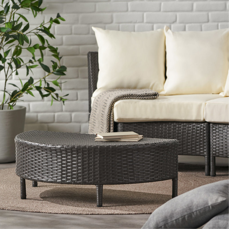 Table basse d'extérieur demi-ronde grise de 36,31 po de largeur, 18,25 po de profondeur, 11,66 po de hauteur, sans assemblage, capacité de 270 lb avec charge tissée élevée