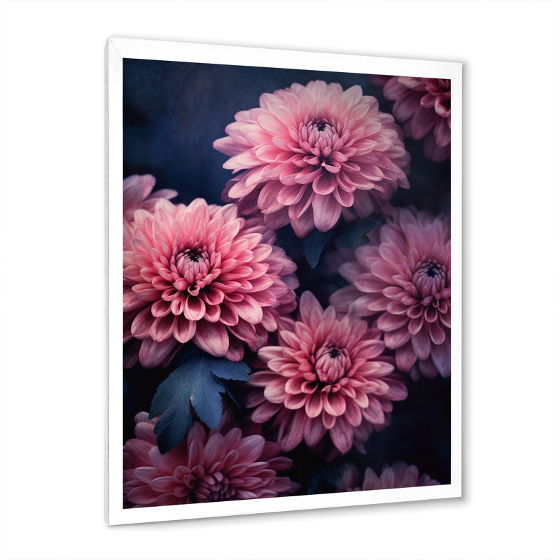 «Pink Grey Mums Spendor», reproduction sur toile, H 20 po x l 12 po x P 1 po, Cadre simple blanc
