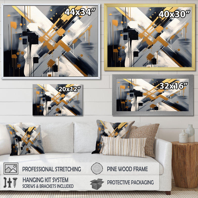 Noir et doré profondeur coin III, H 16 po x l 32 po x P 1 po, Cadre flottant noir