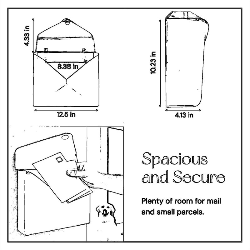 Boîte aux lettres murale de grande capacité, fabrication en métal robuste avec une enveloppe élégante, boîte aux lettres extérieure résistante à la rouille pour la maison