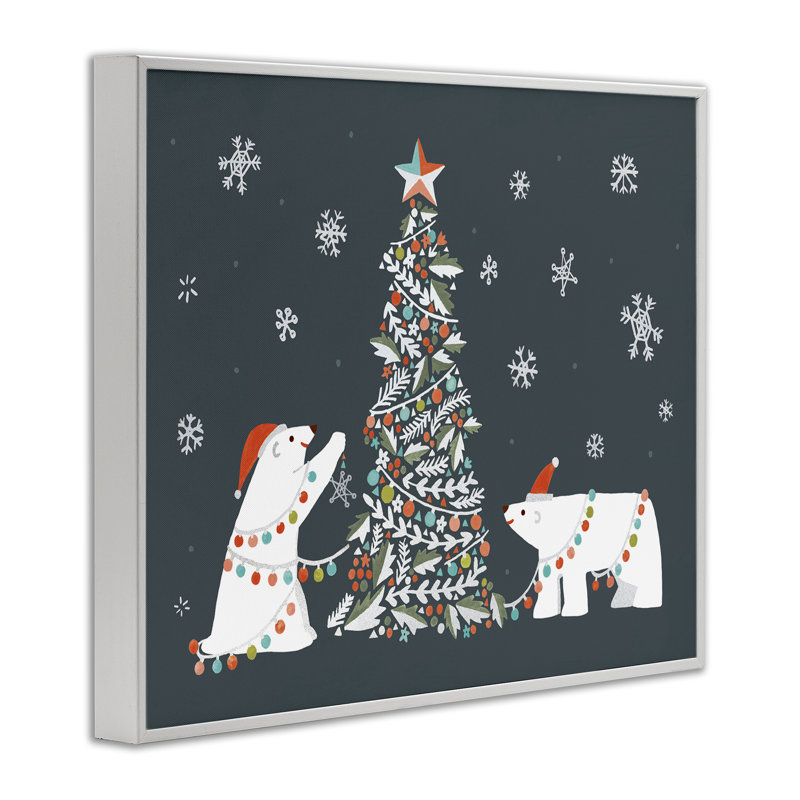 Ours polaires avec arbre de Noël, estampe numérique encadrée par Irene Chan, Estampe numérique encadrée blanc bord de mer
