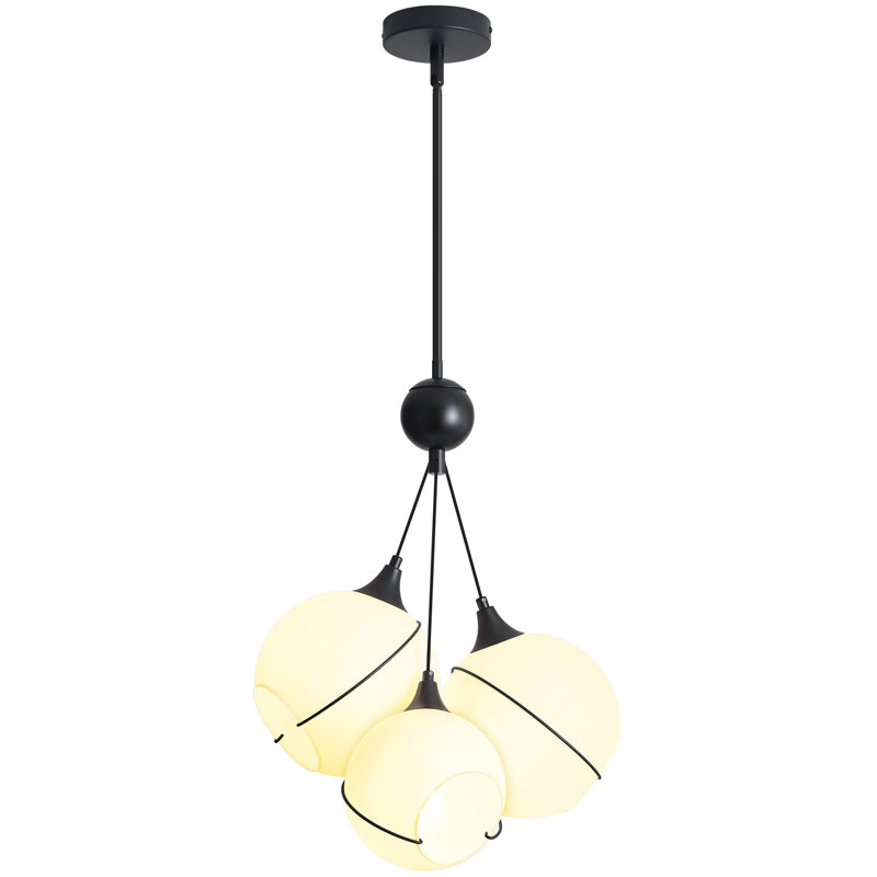 Keyari 3 - Light Modern Dimmable Globe Chandelier with White Glass Shade Cluster Pendant, Matte Black