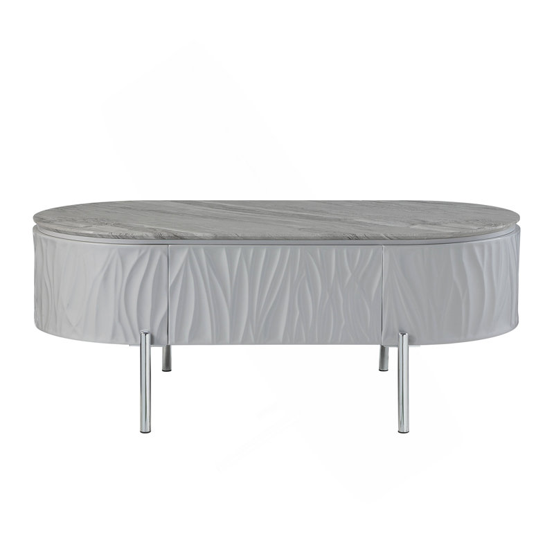 Gray High Gloss & Chrome Finish Coffee Table