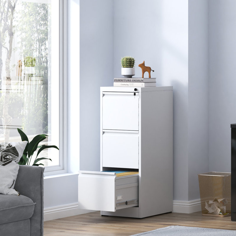 Metal 3 Drawer Office/Home File Cabinet With Lock, , Tilt, Full Extension, Accommodates A4/Legal/Letter Size Files And Boxes Drawers, Strong Steel, , Smooth -Bearing Slides, Tilt For