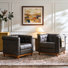 Fauteuil demi-tonneau carré en cuir véritable transitionnel de 35,25 po Natacha avec dossier capitonné
