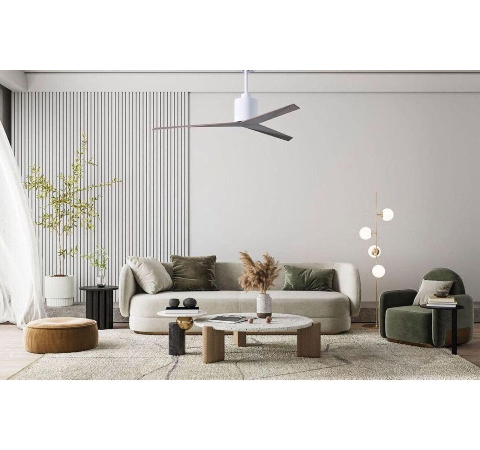 56'' 3 Blade Ceiling Fan, Gloss White, Old Oak Tone