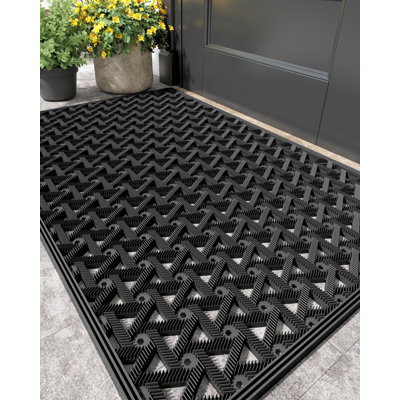 Door Mat Outside Entrance with Drainage, 24"X36" Black | Rubber Heavy Duty Dirt Trapper Waterproof Outdoor Welcome Mat, All Weather for Front Back Door Patio Entryway Entry