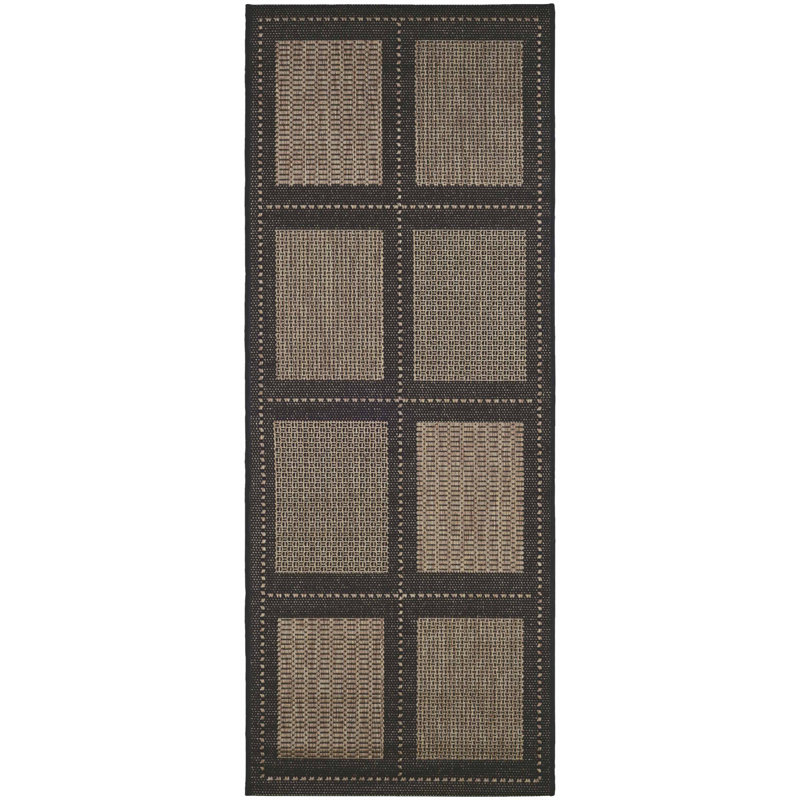 Sania Geometric Cocoa Black Indoor Outdoor Area Rug, Runner 2'3" x 11'9"