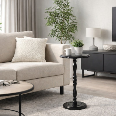Round Solid Wood Modern Side Table for Small Spaces